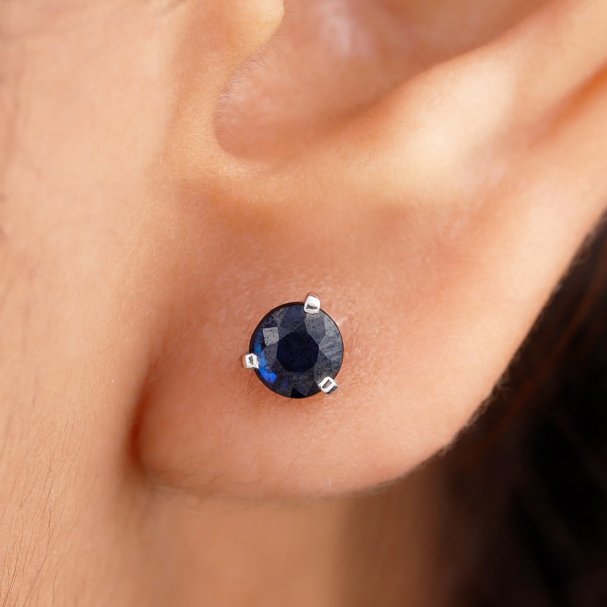 Blue Sapphire Solitaire Stud Earrings