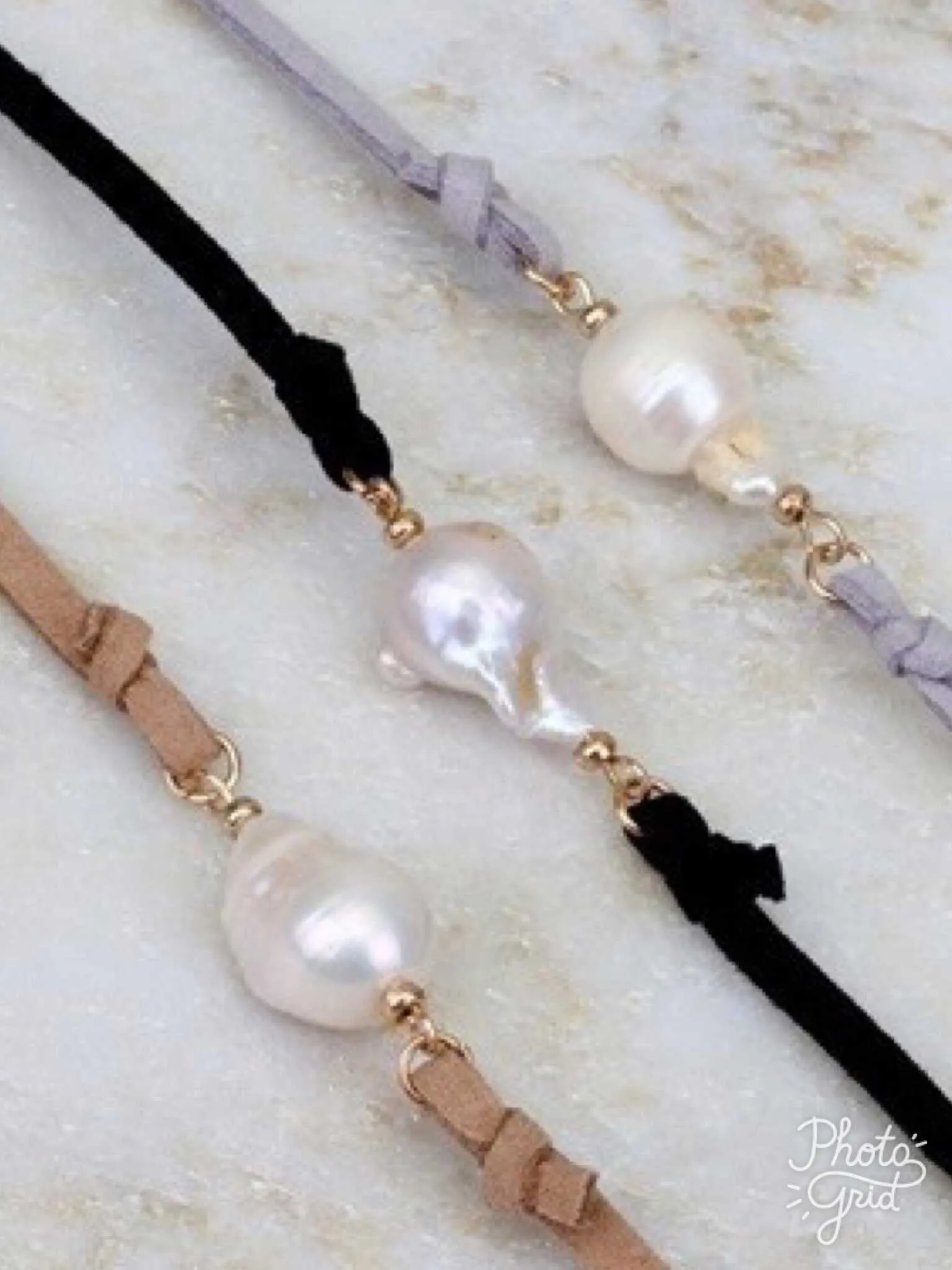 Boho  Suede strap  Choker with fresh water pearl