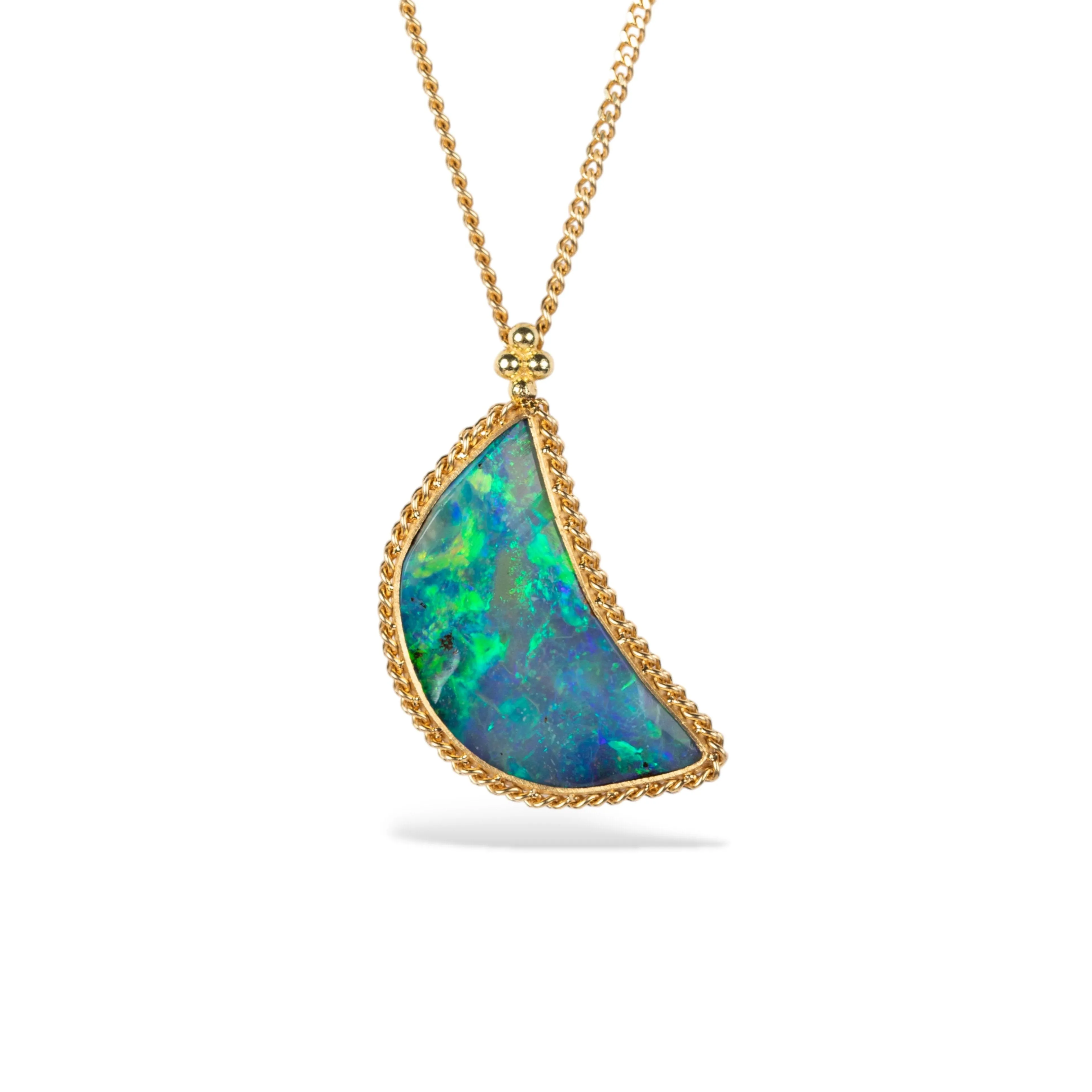 Boulder Opal Crescent Moon Necklace