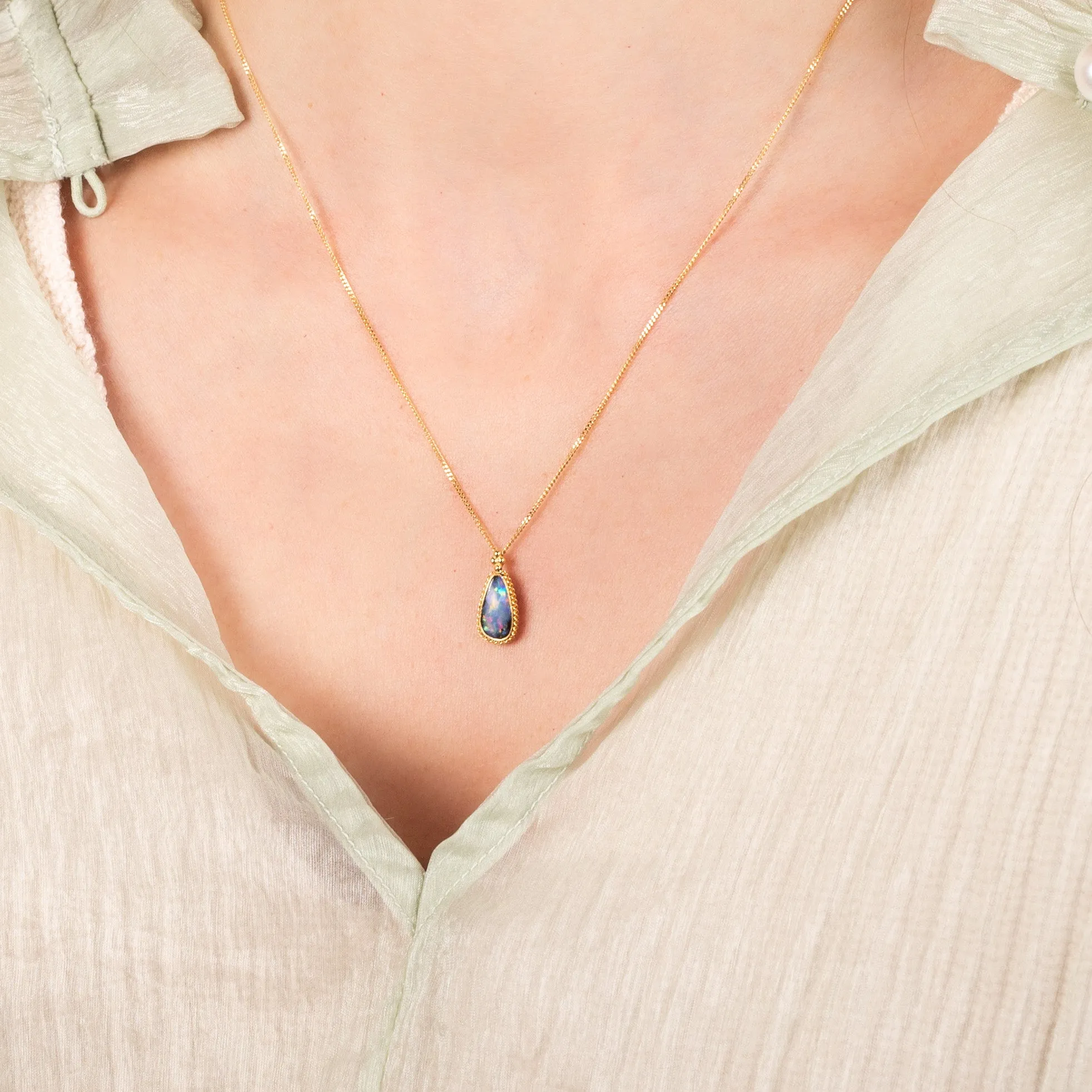 Boulder Opal Petite Teardrop Necklace