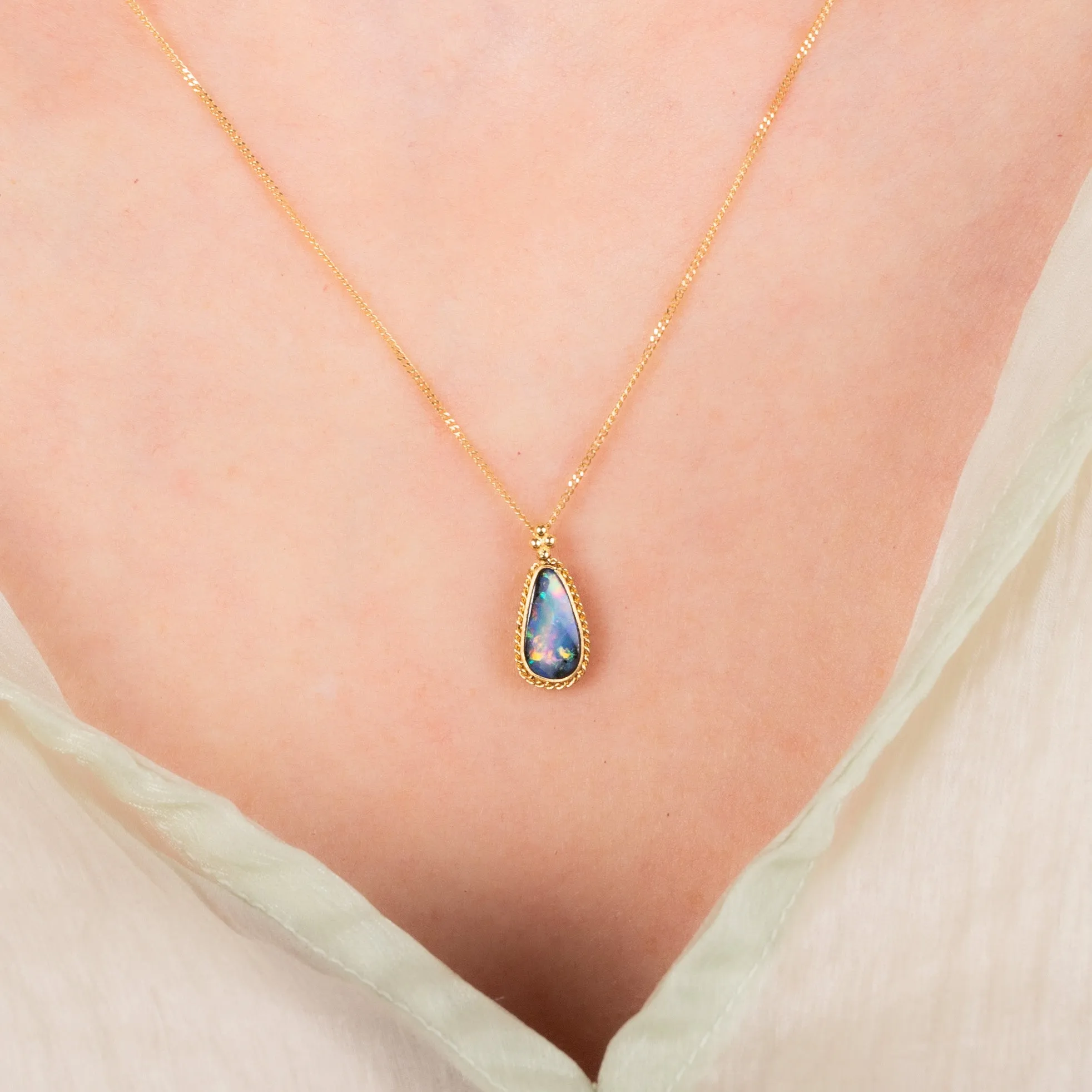 Boulder Opal Petite Teardrop Necklace