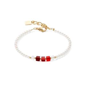 Bracelet Princess Pearls & Cubes gold-red