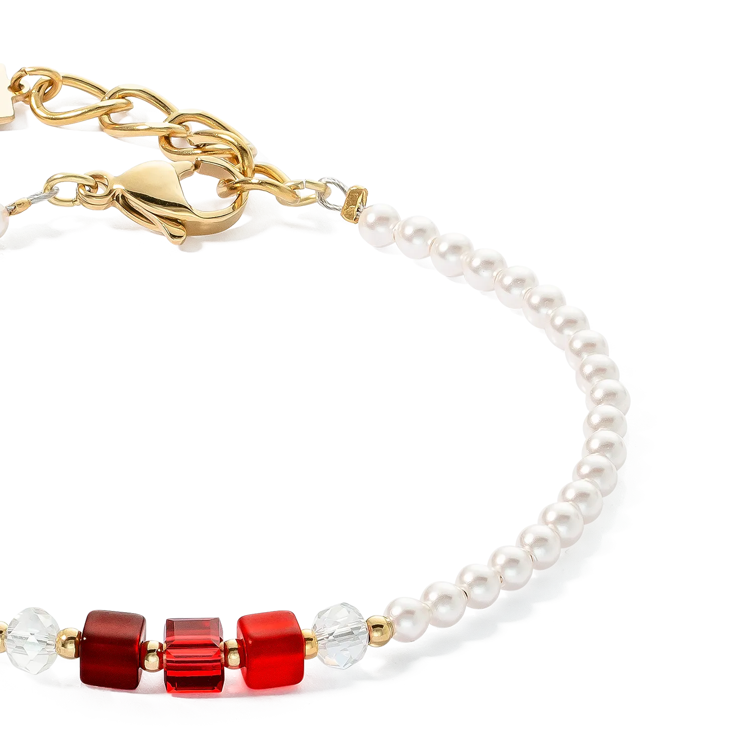 Bracelet Princess Pearls & Cubes gold-red