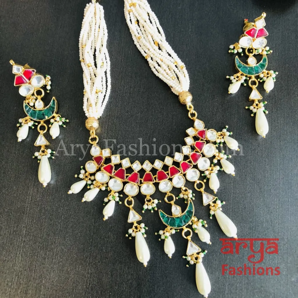 Bridal Pearl Kundan Choker Necklace with Earrings