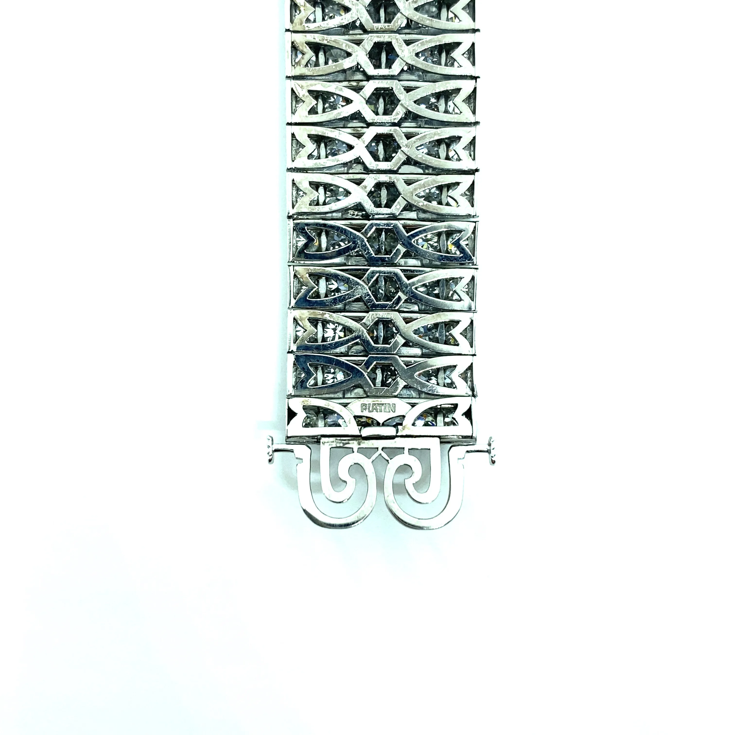 Bulgari Art Deco 30 Carat Diamond Engraved Platinum Tennis Bracelet