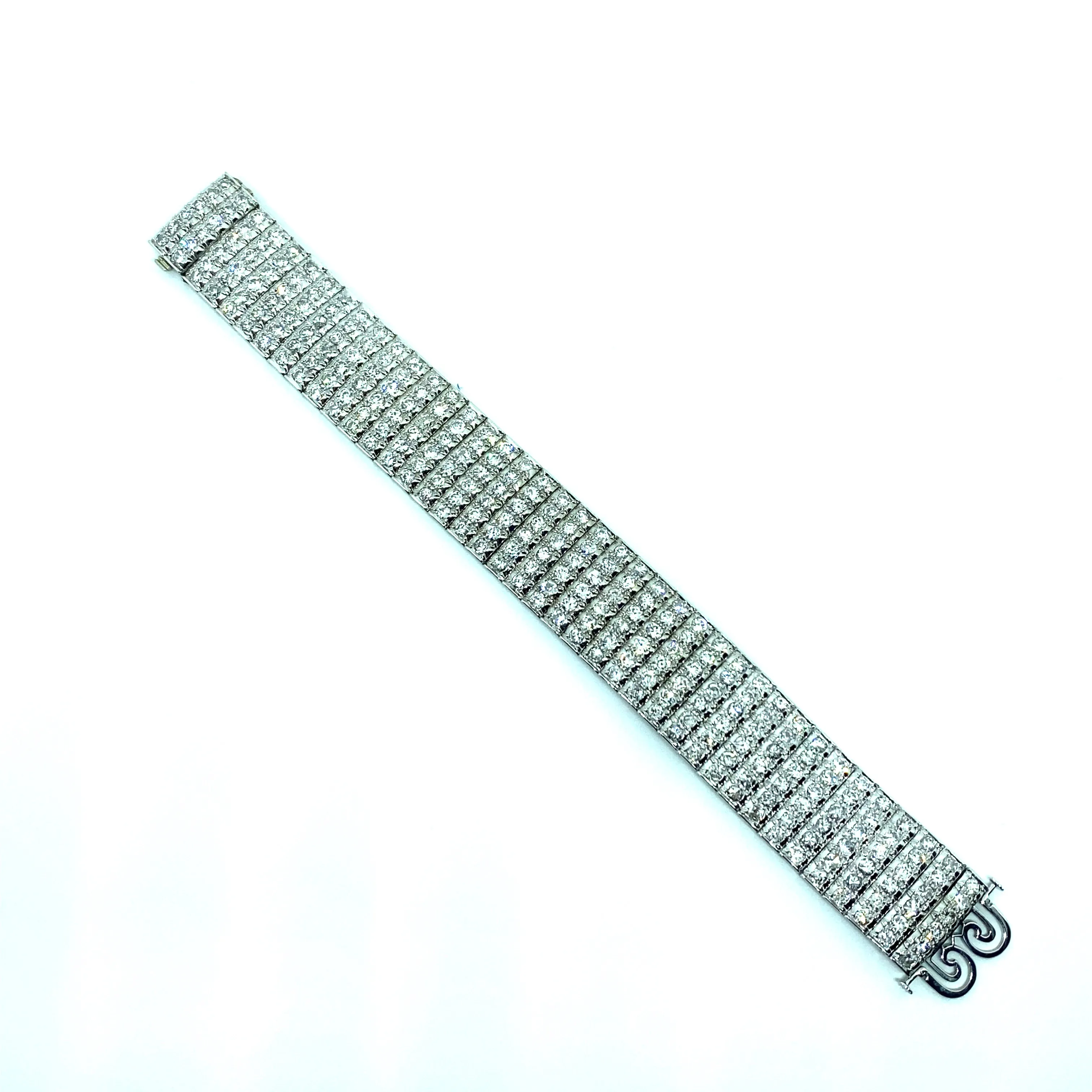 Bulgari Art Deco 30 Carat Diamond Engraved Platinum Tennis Bracelet