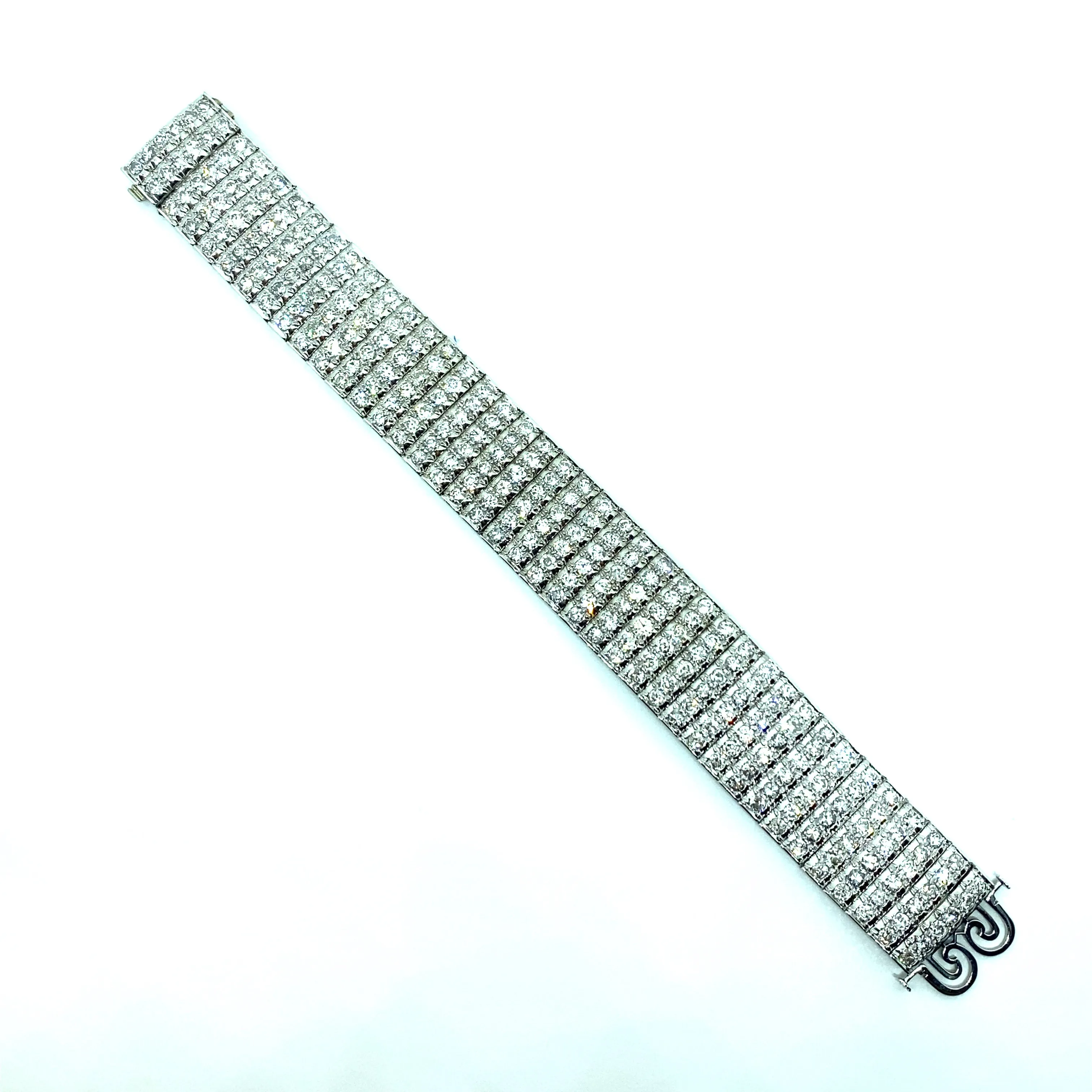 Bulgari Art Deco 30 Carat Diamond Engraved Platinum Tennis Bracelet