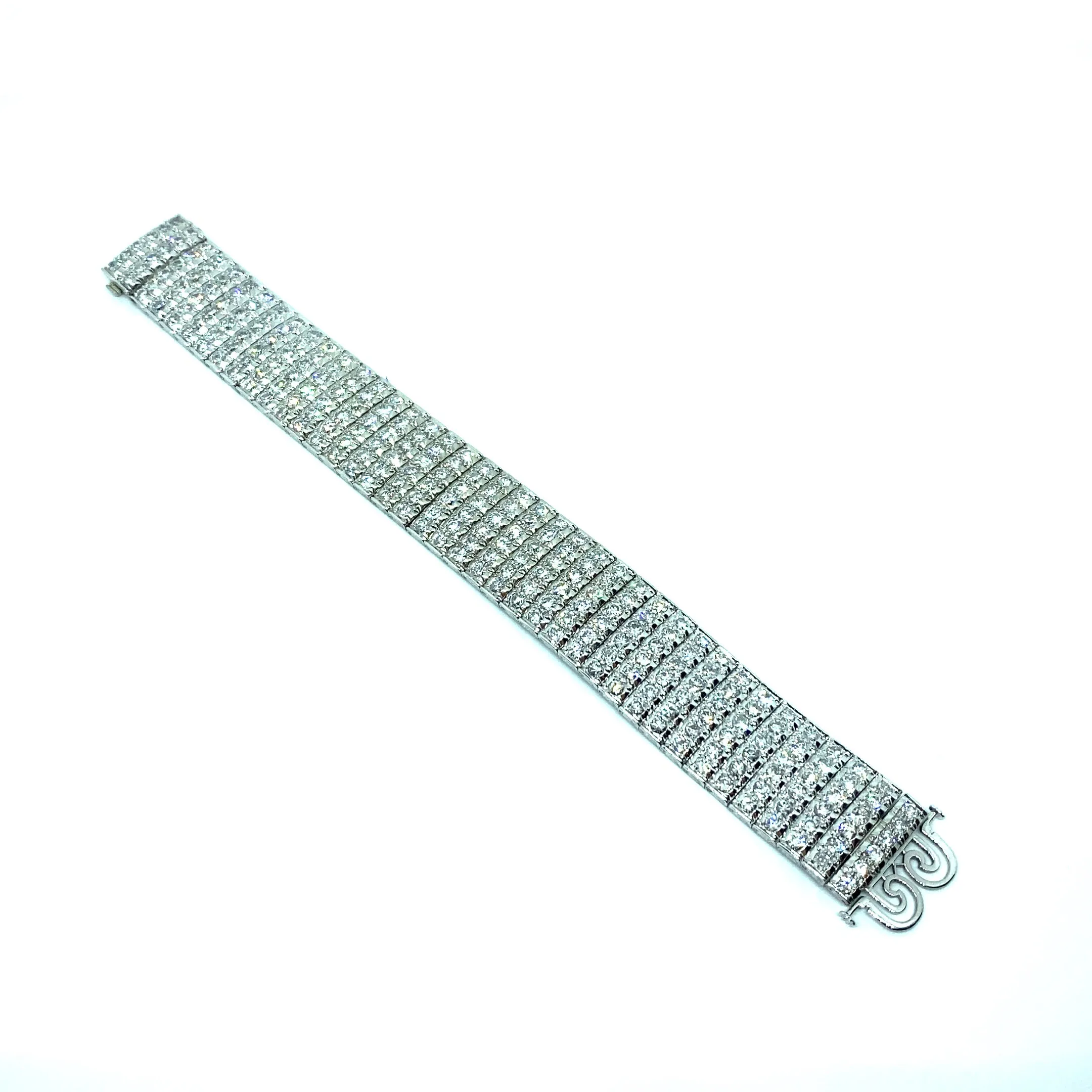 Bulgari Art Deco 30 Carat Diamond Engraved Platinum Tennis Bracelet