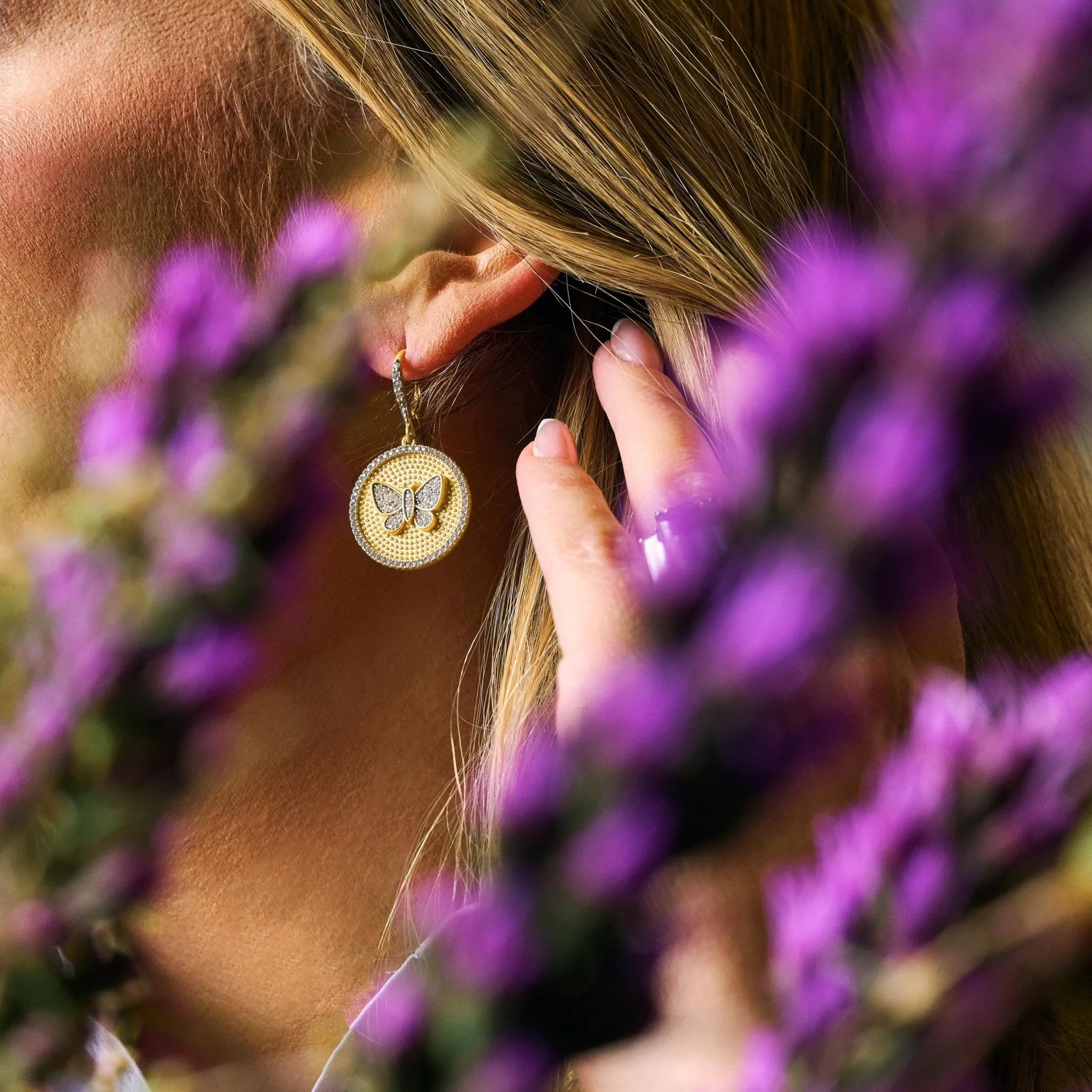 Butterflies in Bloom Textured Shield Leverback Earrings