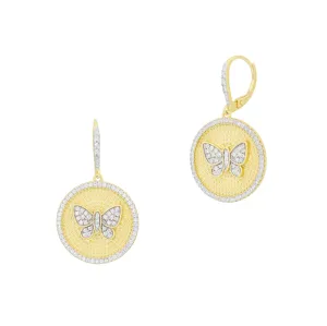 Butterflies in Bloom Textured Shield Leverback Earrings