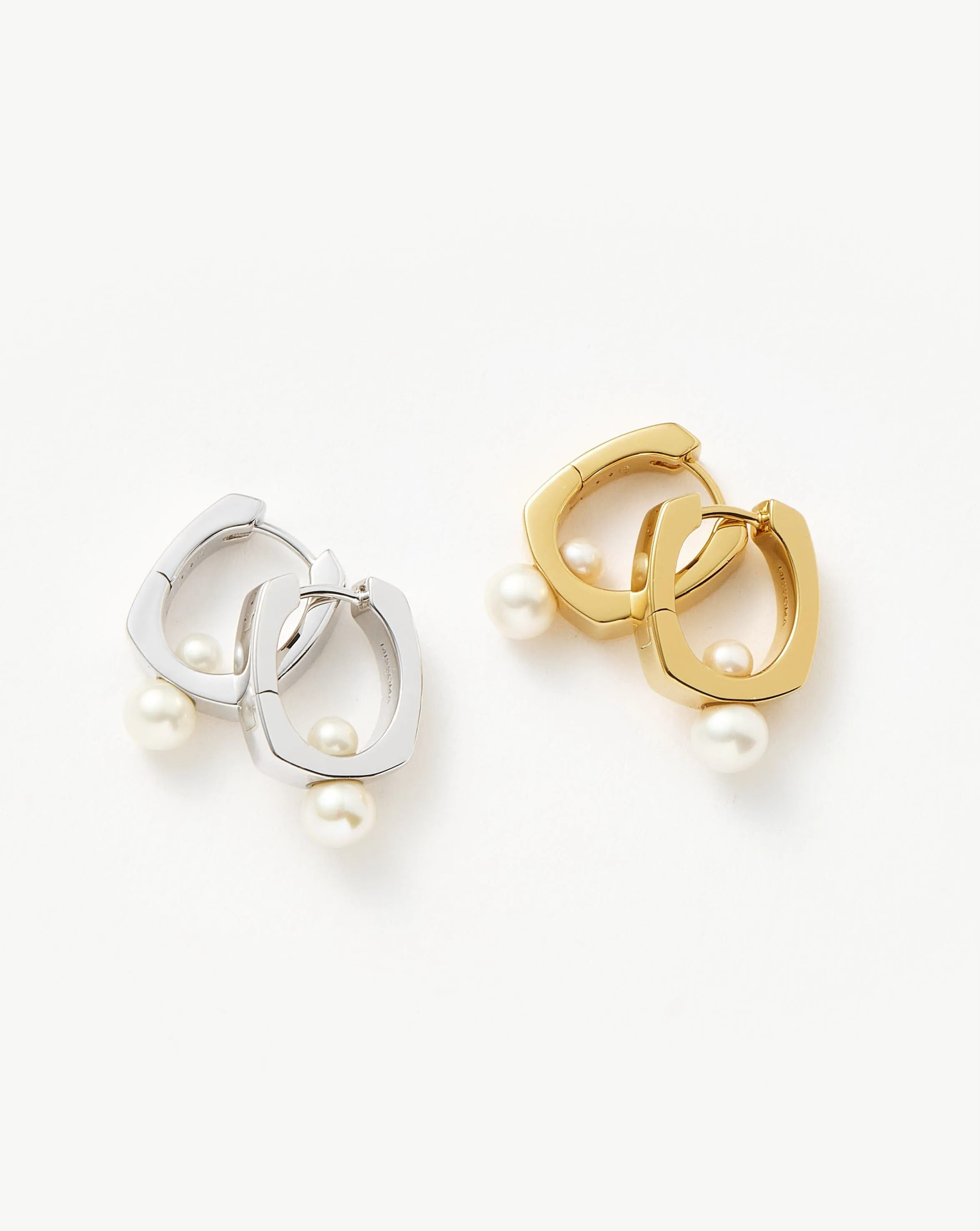 Button Pearl Square Small Hoop Earrings | 18ct Gold Plated/Pearl