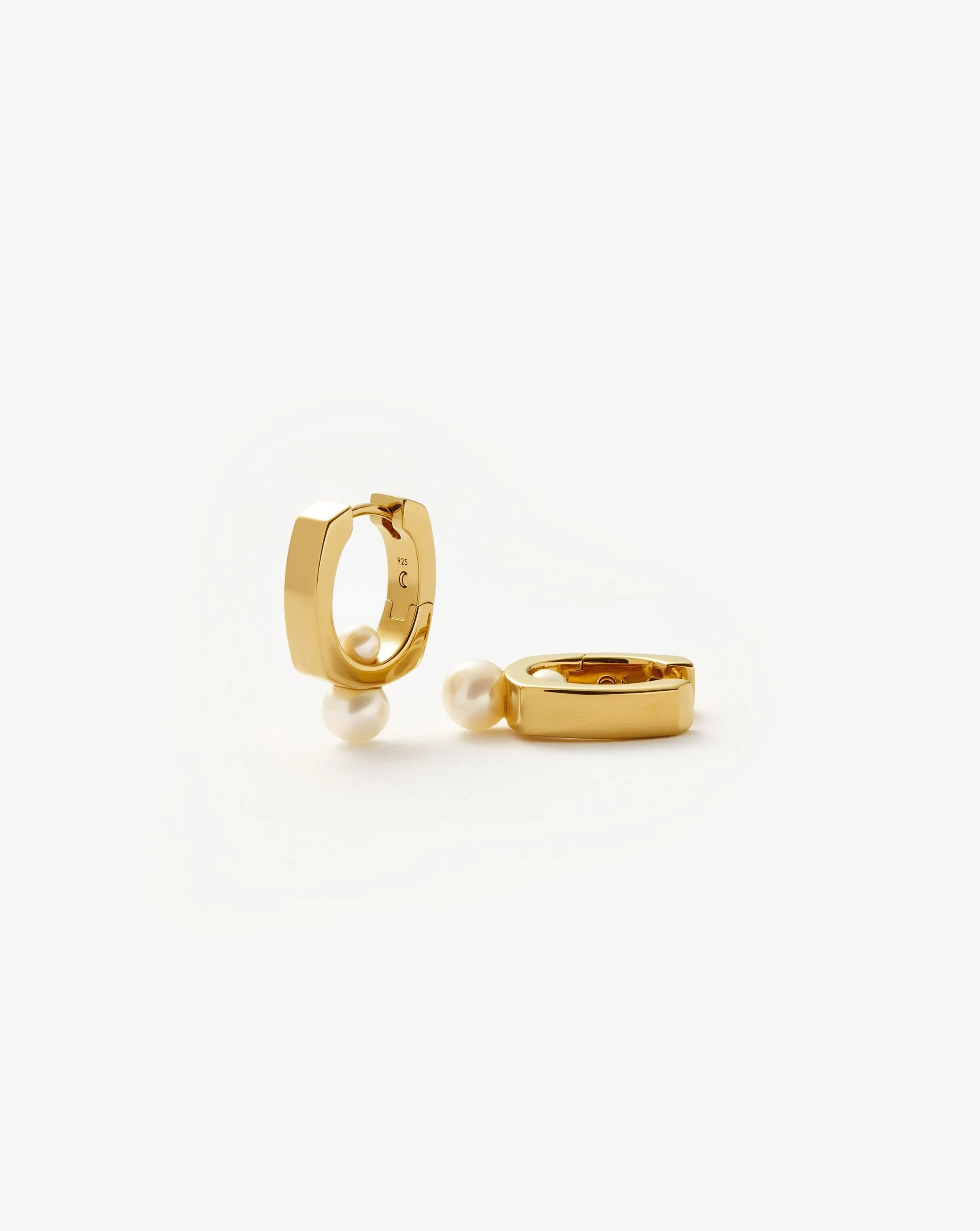 Button Pearl Square Small Hoop Earrings | 18ct Gold Plated/Pearl