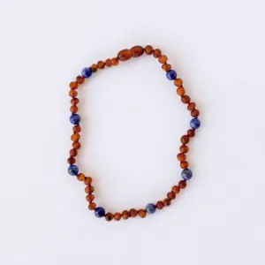 Canyonleaf Kids Raw Cognac Baltic Amber   Lapis Lazuli - Halo Necklace