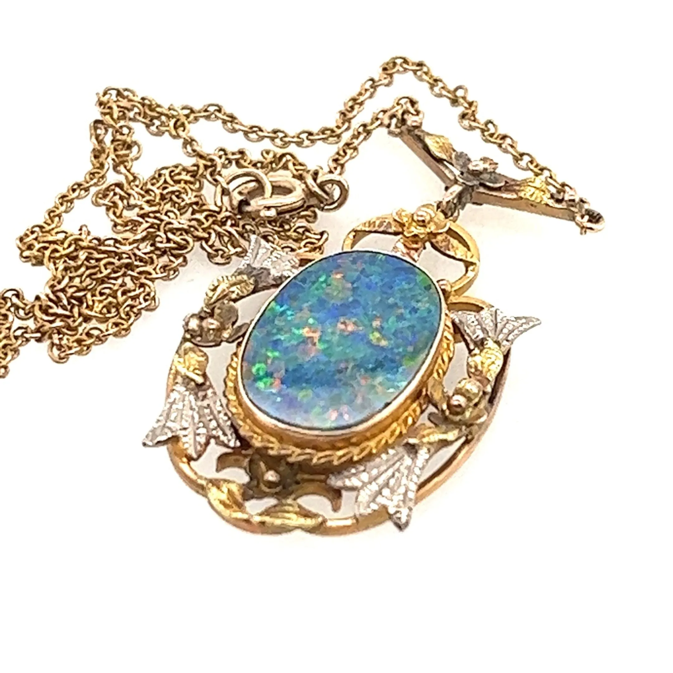 Captivating Yellow Gold Opal Doublet Necklace