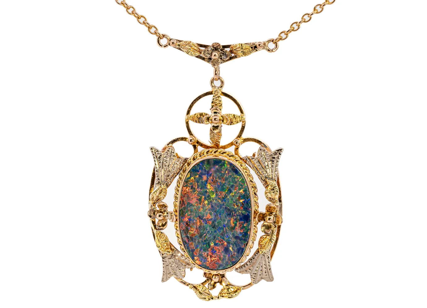 Captivating Yellow Gold Opal Doublet Necklace