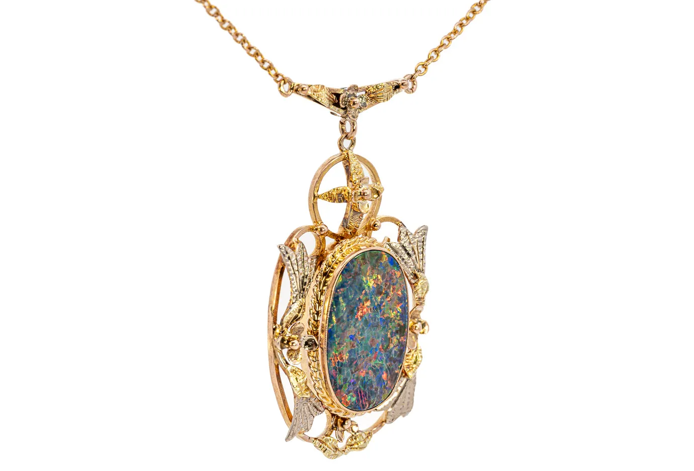 Captivating Yellow Gold Opal Doublet Necklace