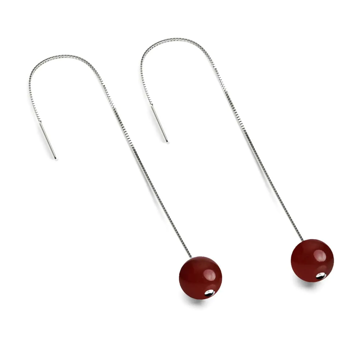 Carnelian | .925 Sterling Silver | Gemstone Chain Drop Threader Earrings