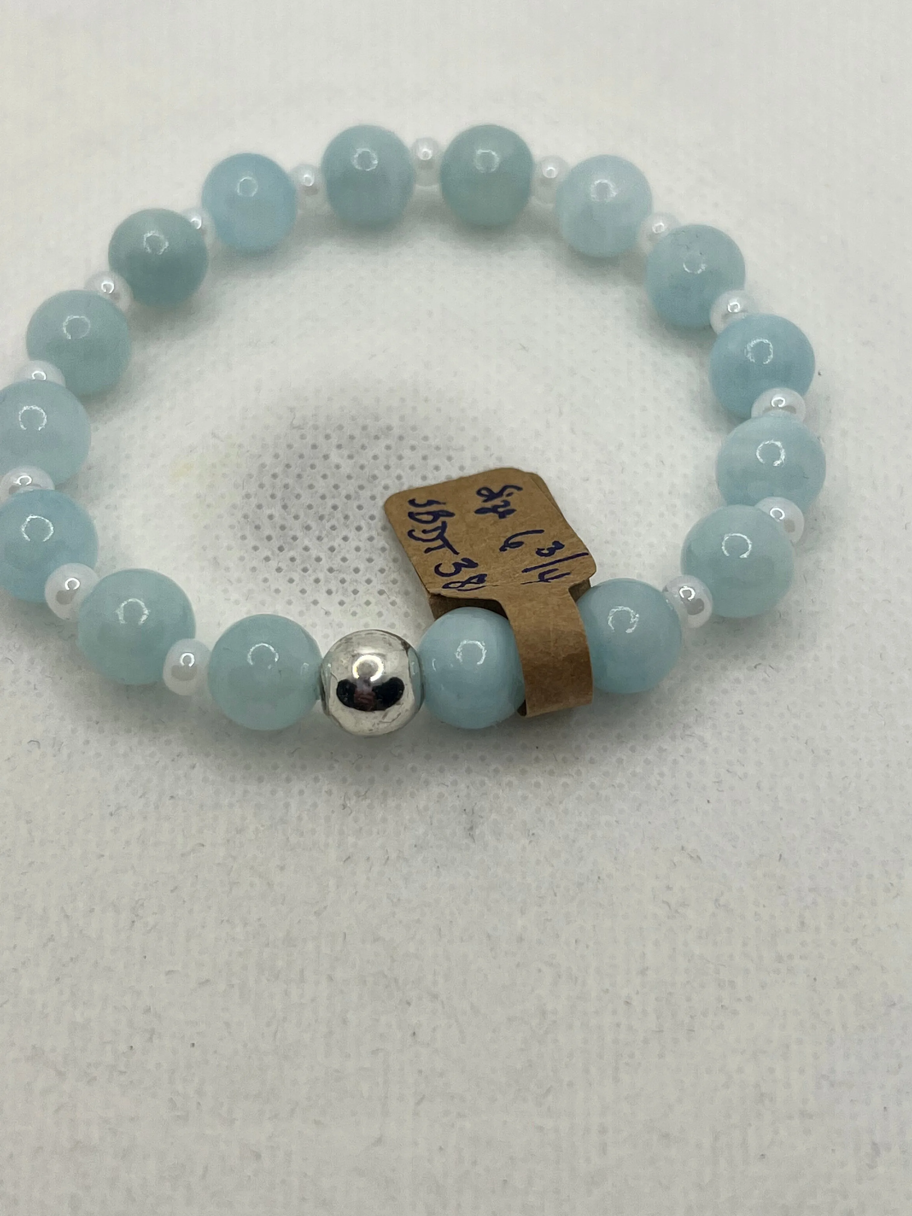 Carolina Blue Quartz and White Stretch Bracelet