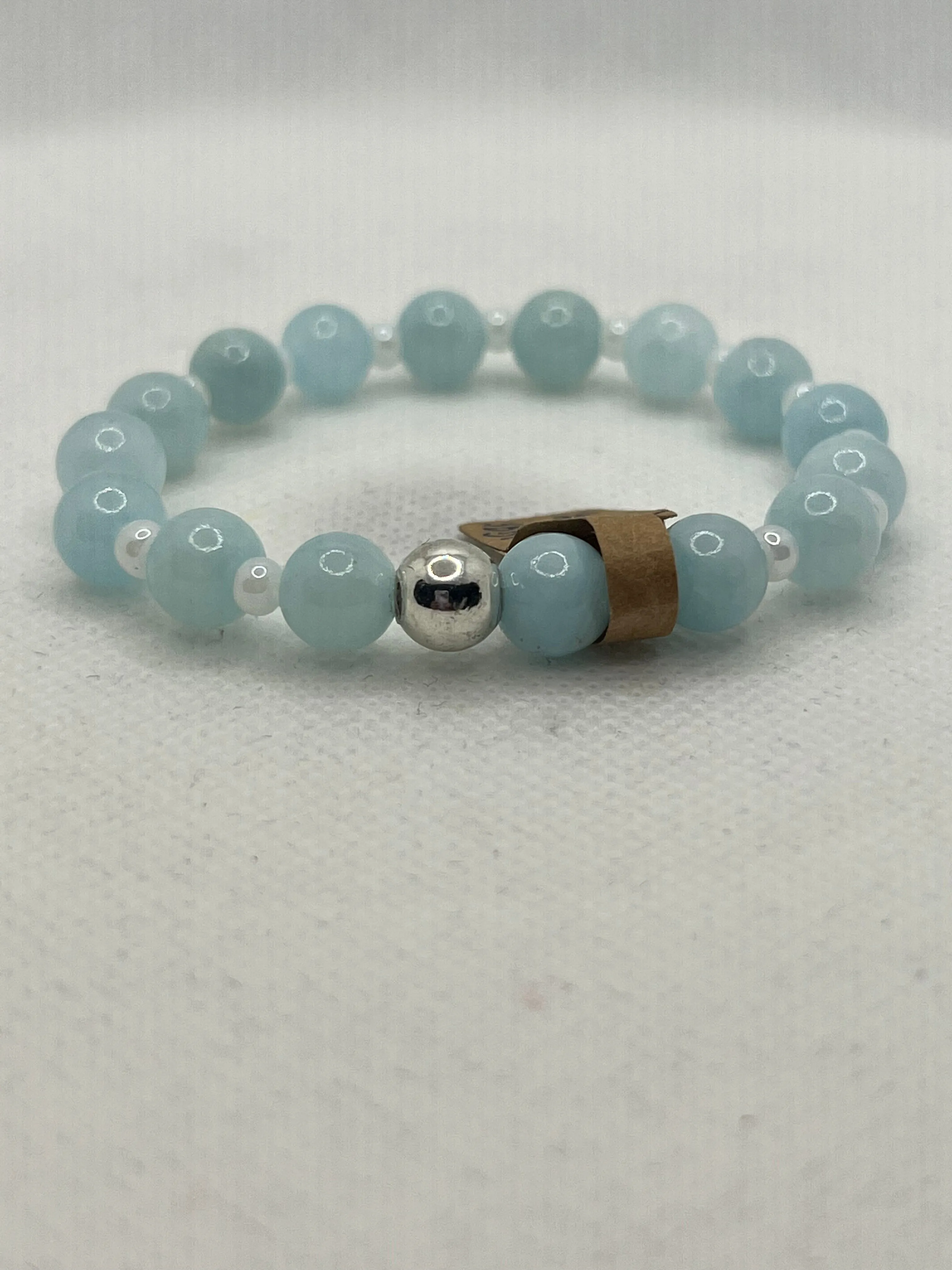 Carolina Blue Quartz and White Stretch Bracelet