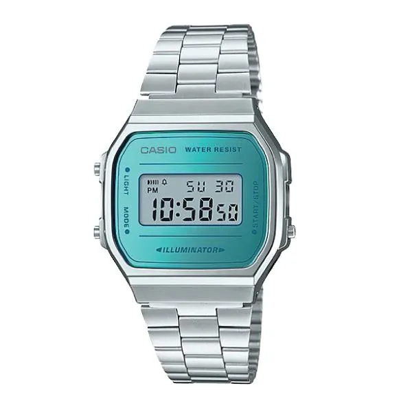 Casio Vintage Standard Digital Silver Stainless Steel Band Watch A168WEM-2D A168WEM-2