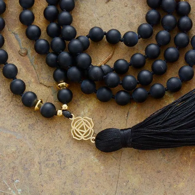 'Chakras' Black Onyx 108 Mala Beads Necklace