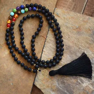 'Chakras' Black Onyx 108 Mala Beads Necklace