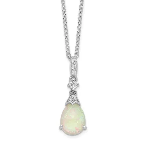 Cheryl M Sterling Silver Lab Created Pear Opal And CZ Necklace