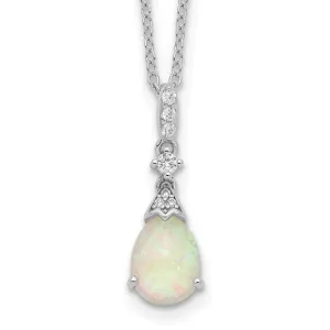 Cheryl M Sterling Silver Lab Created Pear Opal And CZ Necklace