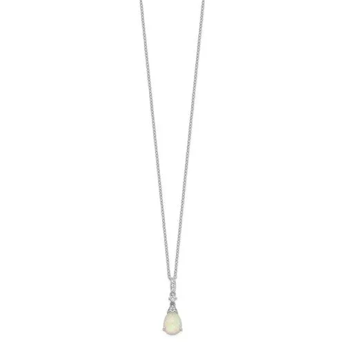 Cheryl M Sterling Silver Lab Created Pear Opal And CZ Necklace