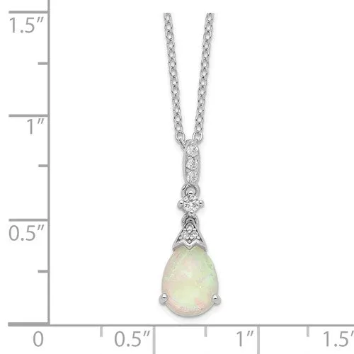 Cheryl M Sterling Silver Lab Created Pear Opal And CZ Necklace