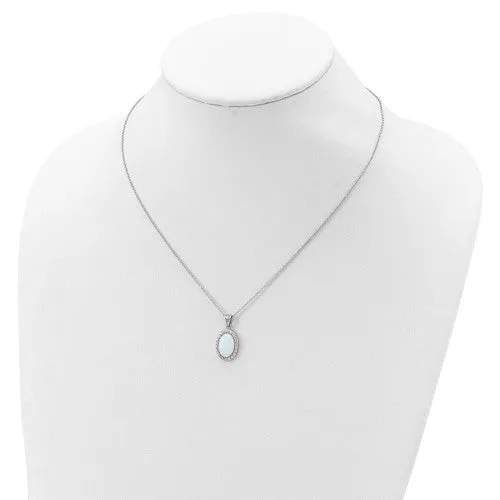 Cheryl M Sterling Silver Oval Opal & CZ Pendant Necklace