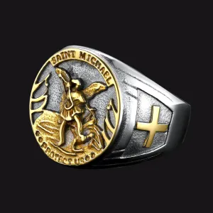 Christian Saint Michael Signet Ring For Men