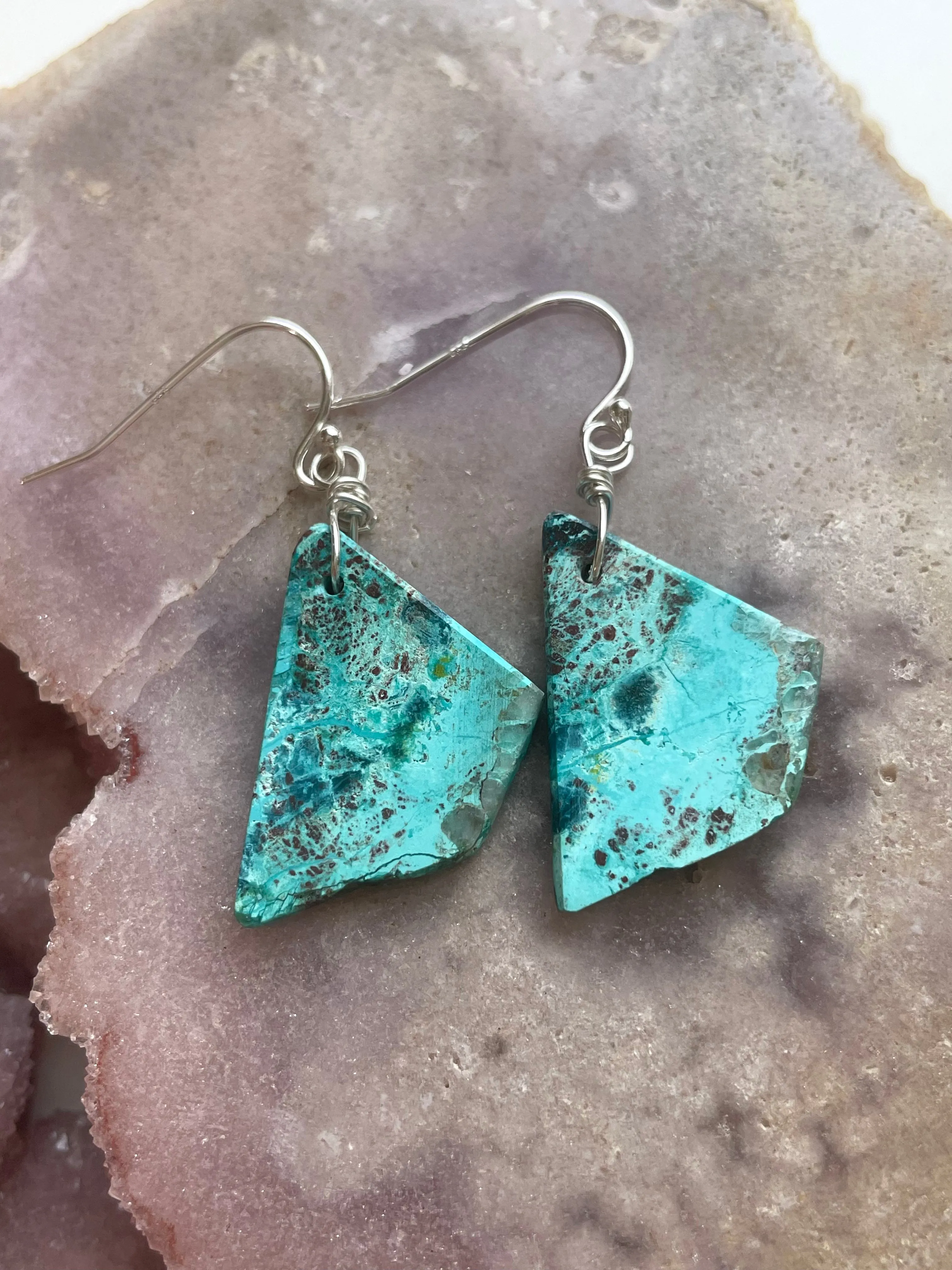 Chrysocolla Sterling Silver Statement Crystal Gemstone Earrings