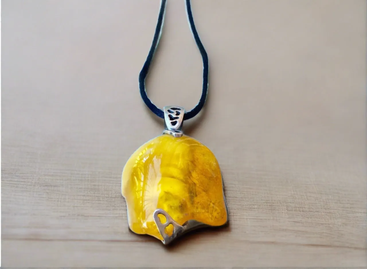 Chunky Lemon Baltic Amber Pendant In Silver