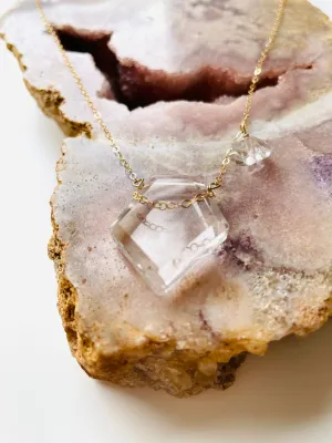 Clear Quartz with Herkimer Shield Necklace - 14kt gold filled or sterling Silver - healing crystal jewelry