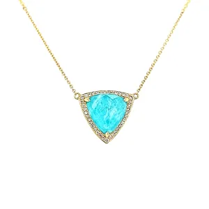 CLEARANCE - 18k Yellow Gold Amazonite & Diamond Necklace (I8400)