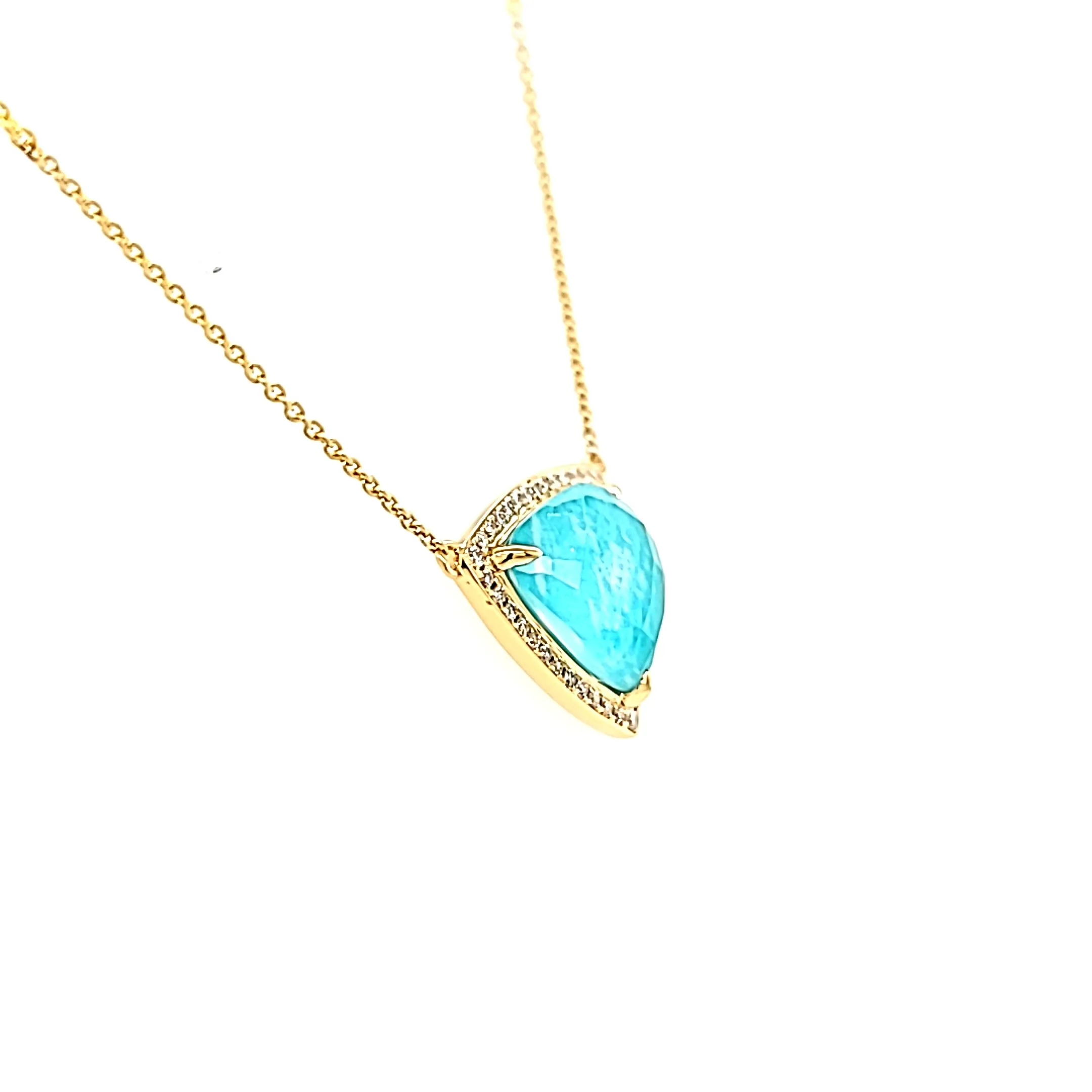 CLEARANCE - 18k Yellow Gold Amazonite & Diamond Necklace (I8400)