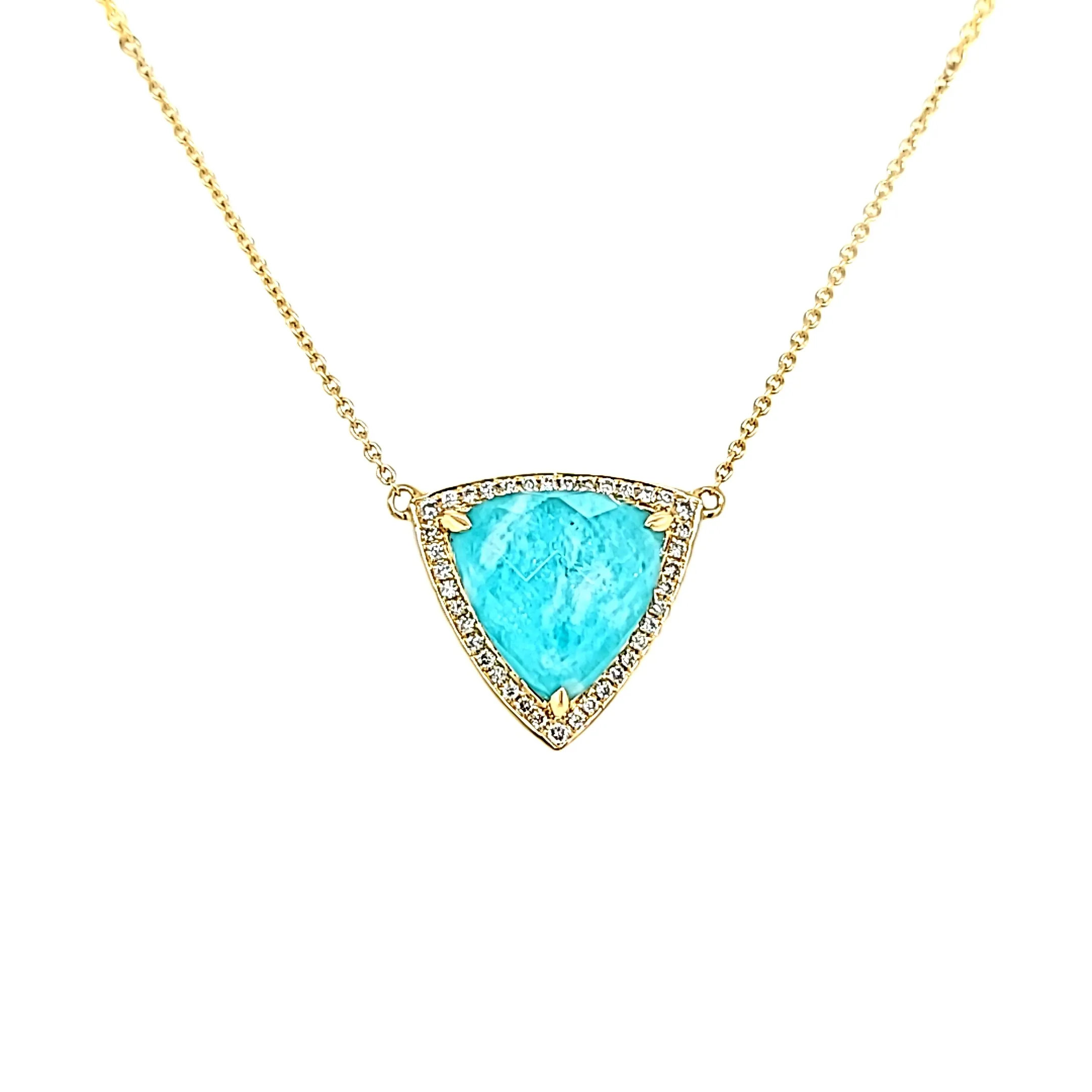 CLEARANCE - 18k Yellow Gold Amazonite & Diamond Necklace (I8400)