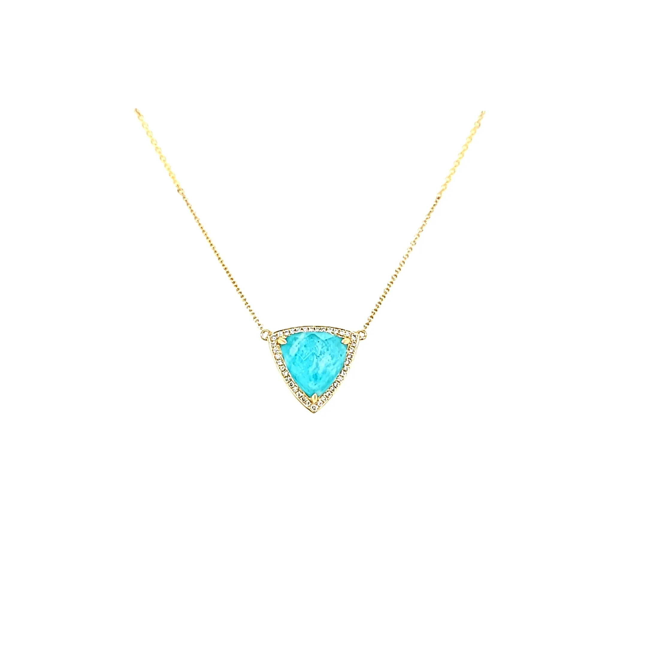 CLEARANCE - 18k Yellow Gold Amazonite & Diamond Necklace (I8400)