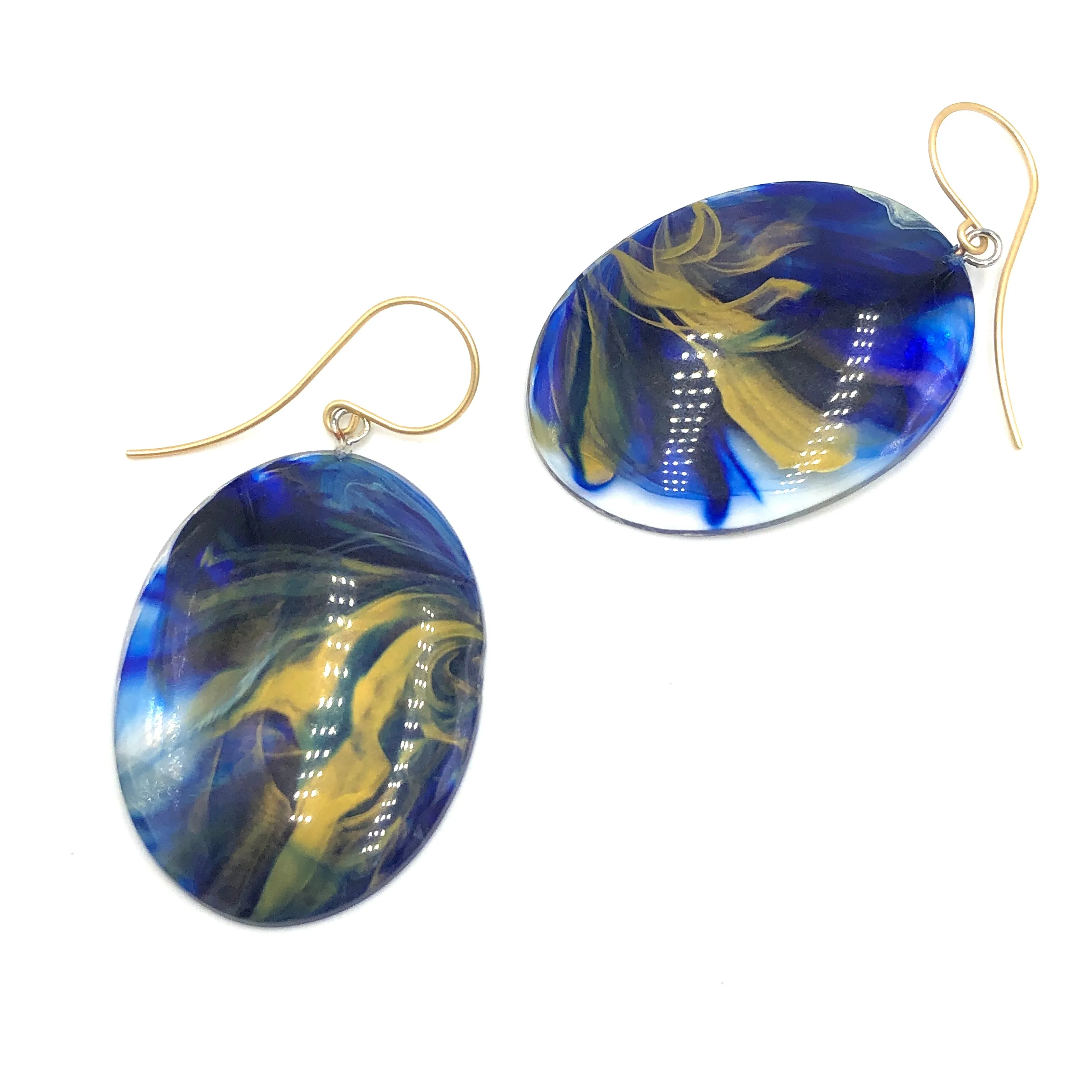 Cobalt & Gold Marbled Lucite Drop Earrings