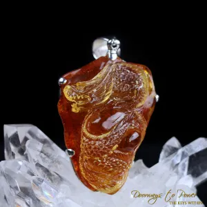 Colombian Amber Dragon Carving Pendant 'Universal Manifestation'