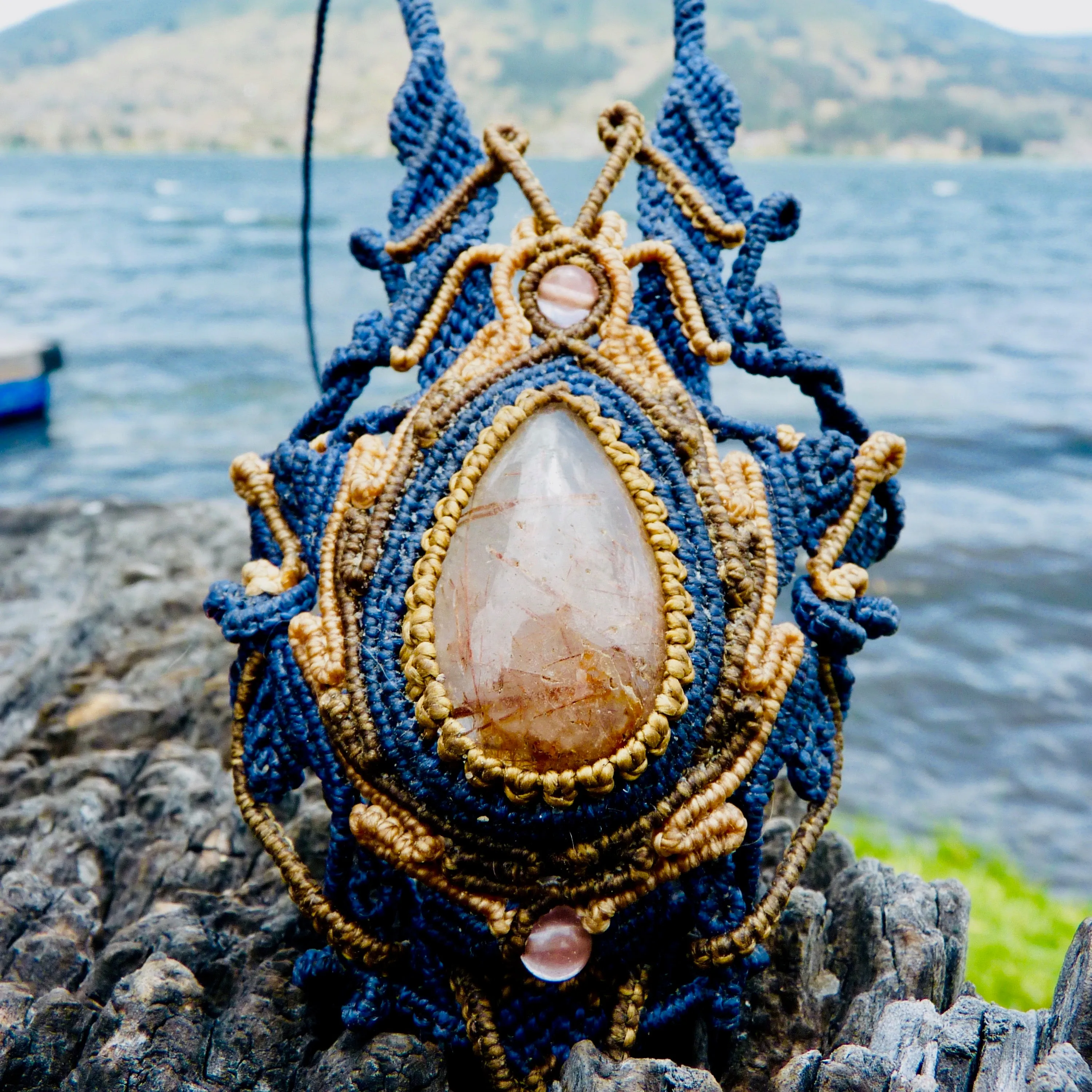 Copper rutilated quartz necklace (unique design)