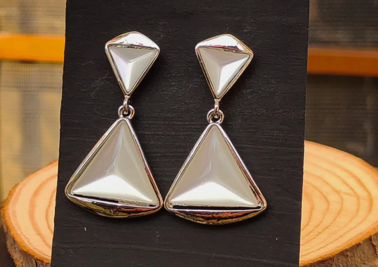 Cream Gemstone Quarts Triangle Sterling Drop Earrings For Women For Every Occasion