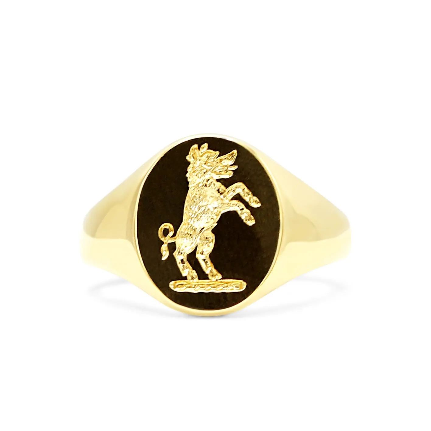 Crest Engraved Oval Signet Ring - 18ct Yellow Gold