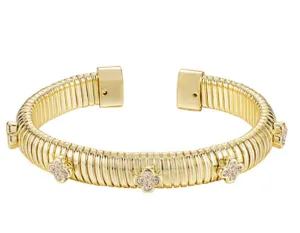 CZ Clover Accent Omega Cuff Bracelet