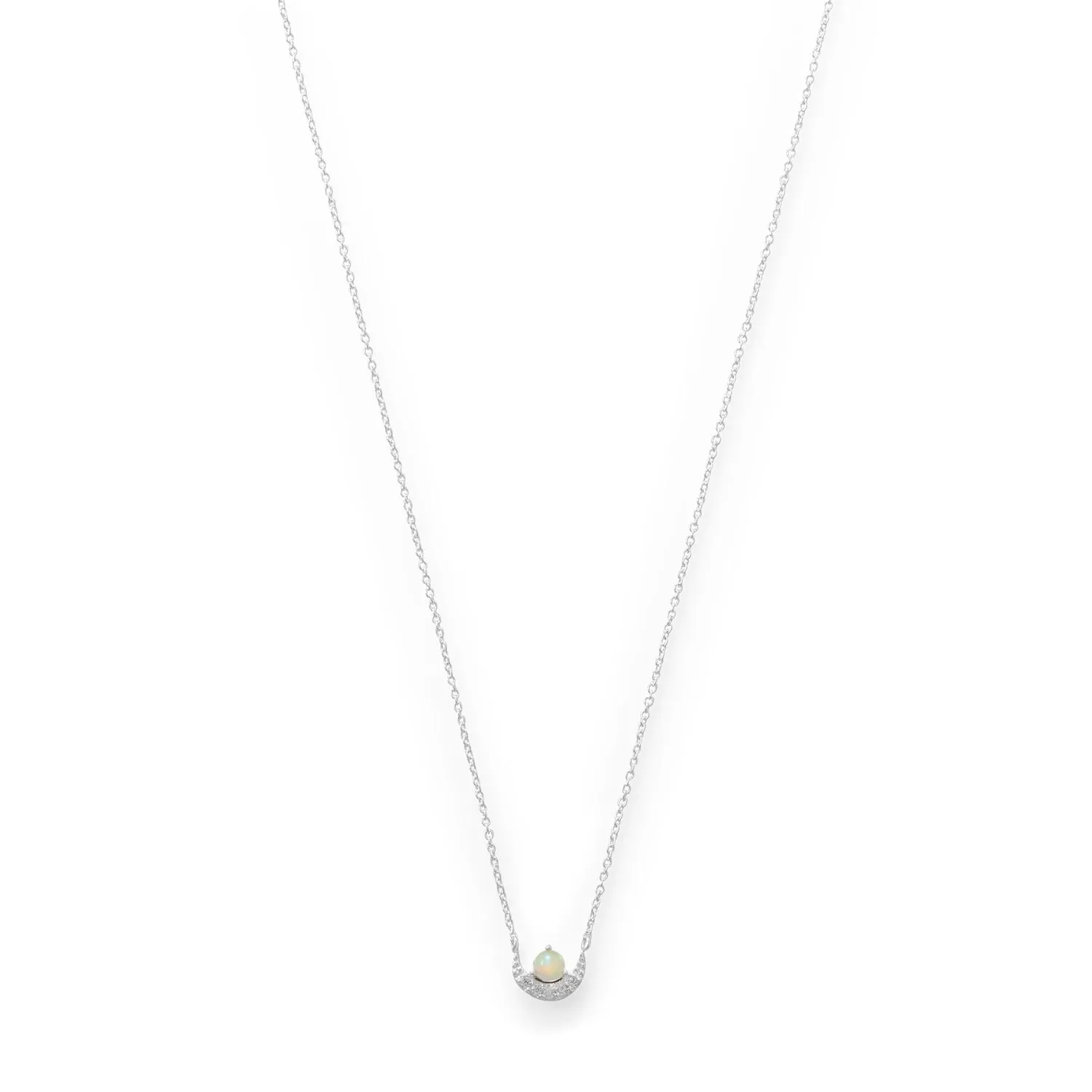 CZ Crescent and Synthetic Opal Necklace