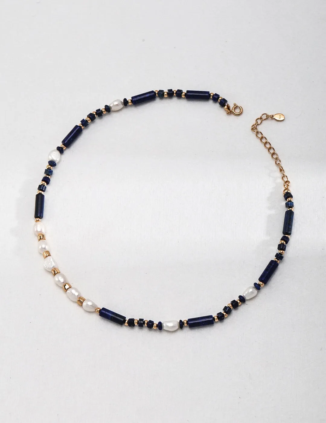 Dainty Lapis Lazuli Beaded With Pearl Necklace