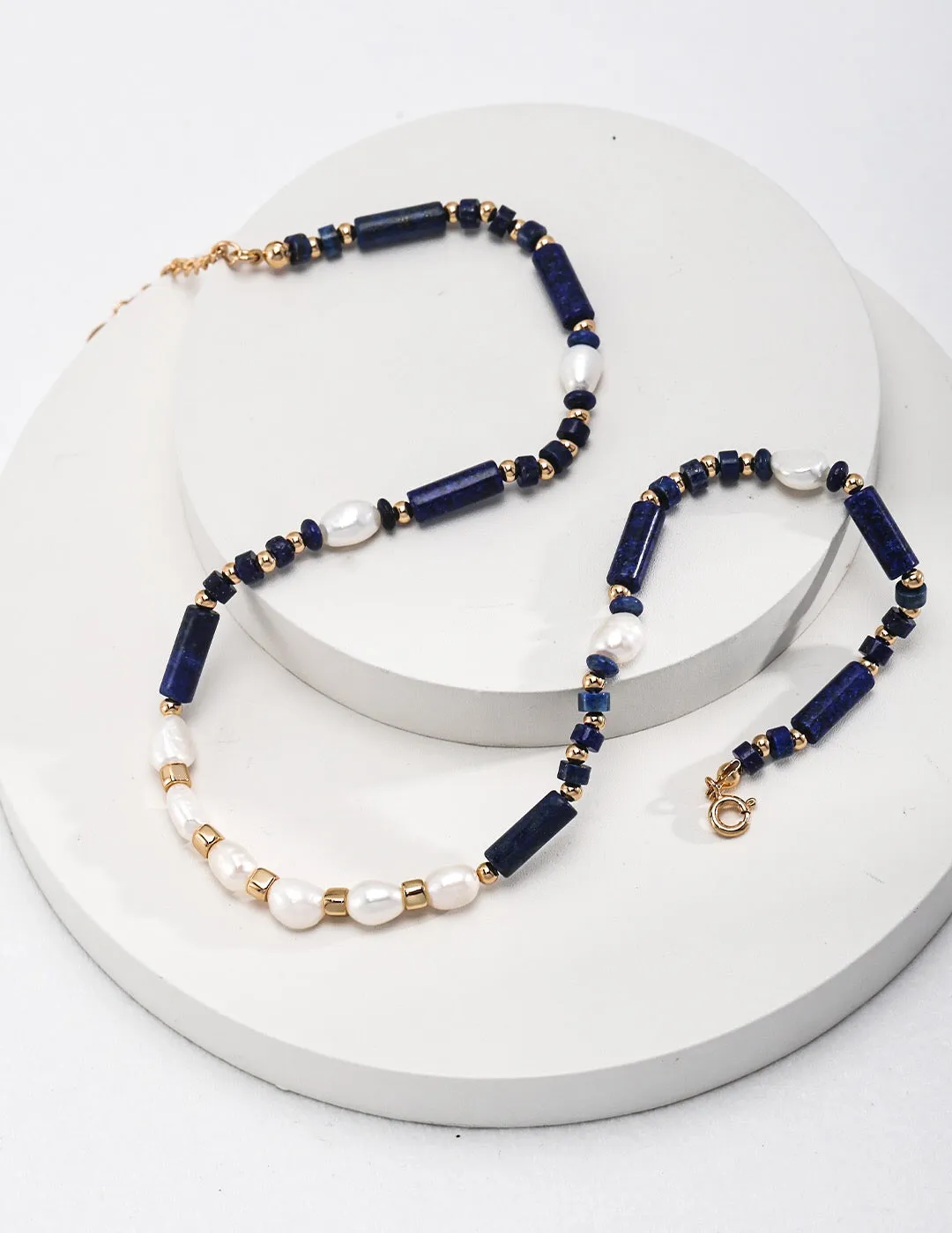 Dainty Lapis Lazuli Beaded With Pearl Necklace