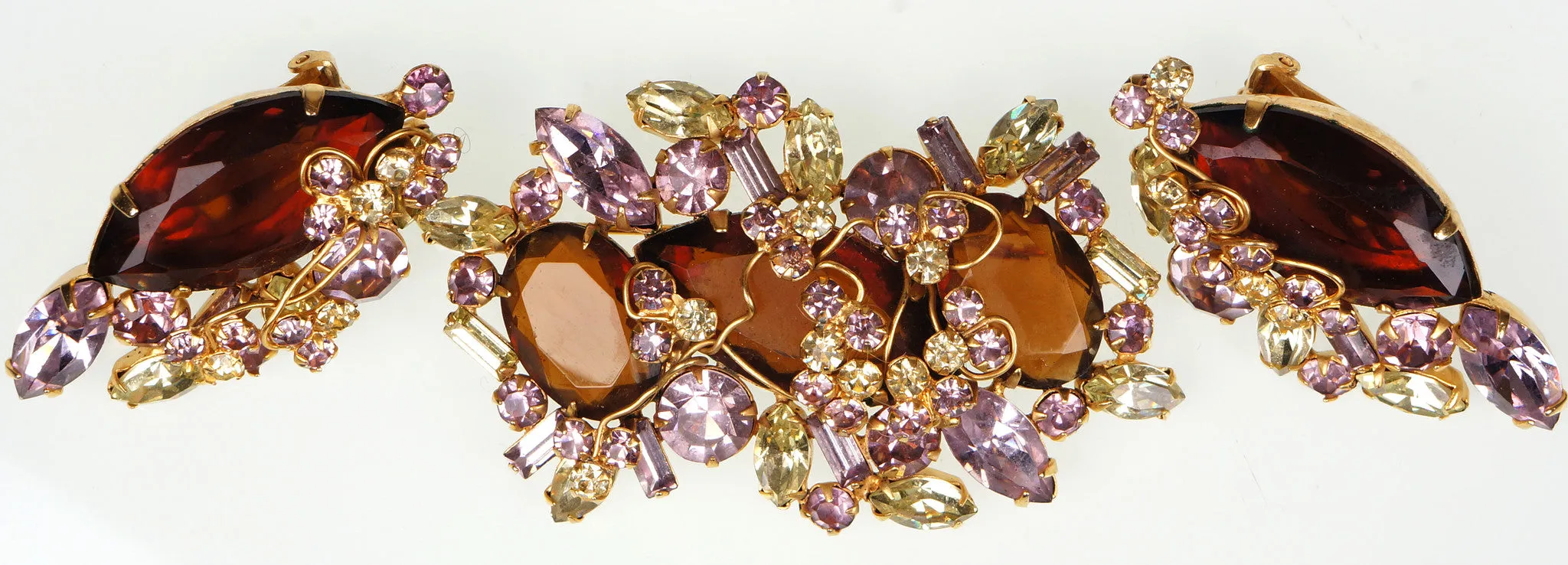 D&E Juliana Jewelry Alexandrite Glass Rhinestone Demi Parure Brooch & Earrings