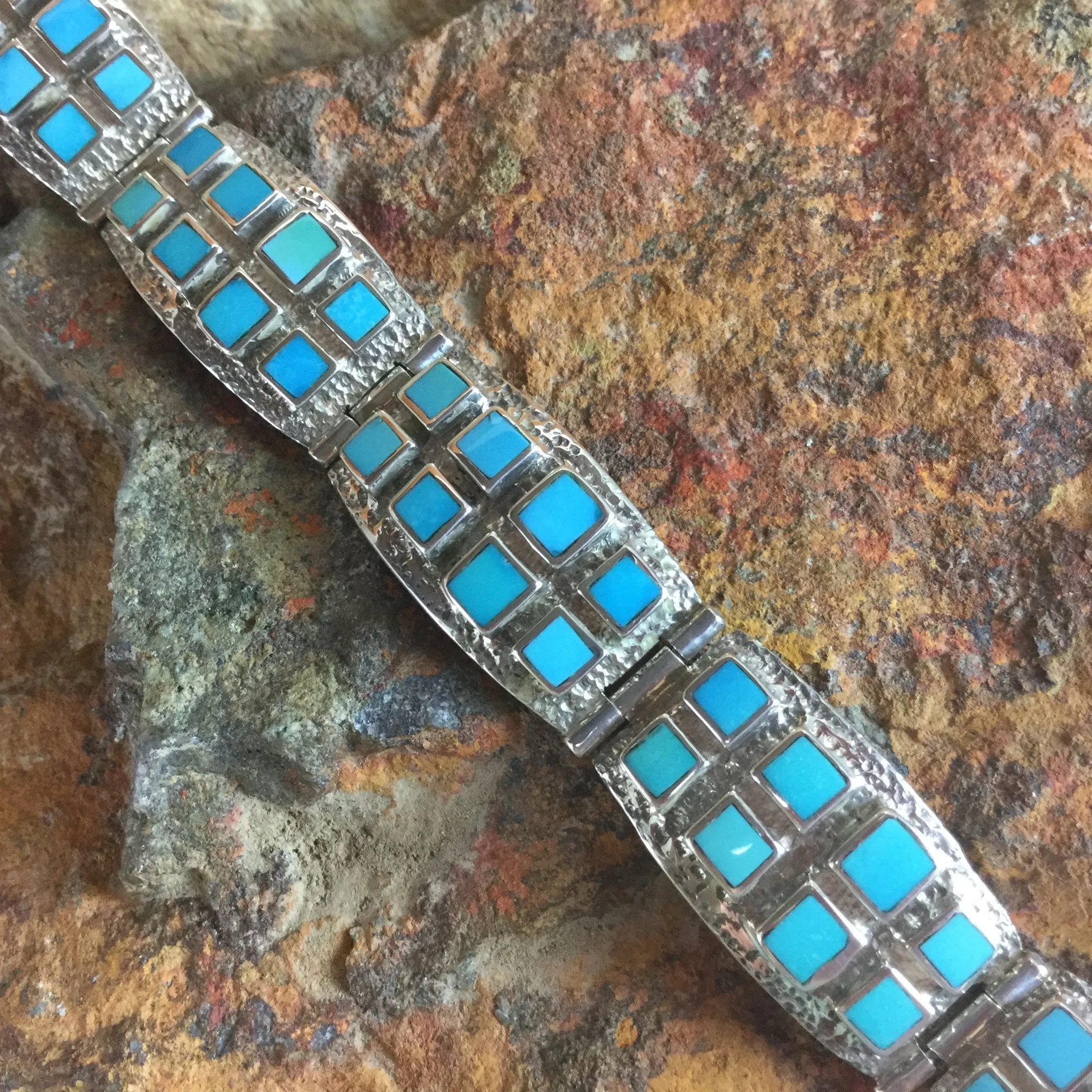 David Rosales Arizona Blue Inlaid Sterling Silver Tile Bracelet